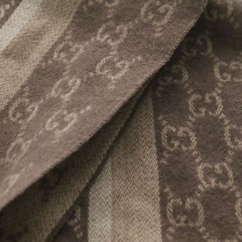 Gucci GG Pattern Wool Fringe Muffler Brown Scarf