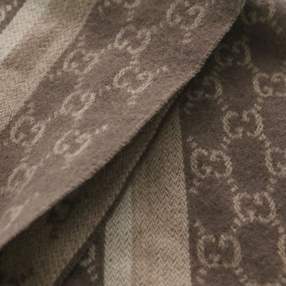 Gucci GG Pattern Wool Fringe Muffler Brown Scarf