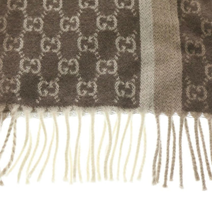 Gucci GG Pattern Wool Fringe Muffler Brown Scarf