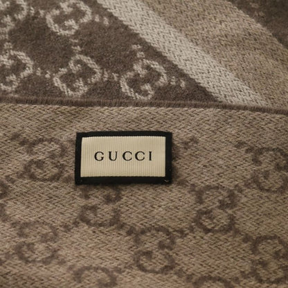 Gucci GG Pattern Wool Fringe Muffler Brown Scarf