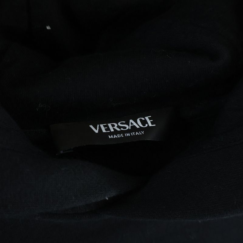 Versace Knit Logo Embroidery Pullover Sweatshirt Hoodie Black