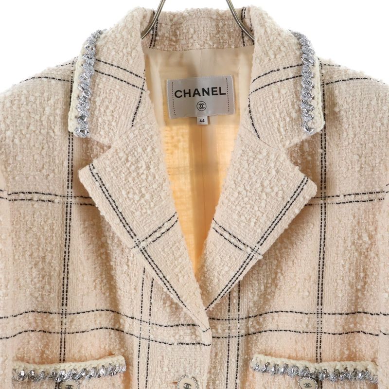 Chanel CC Logo Button Tweed Jacket Pink