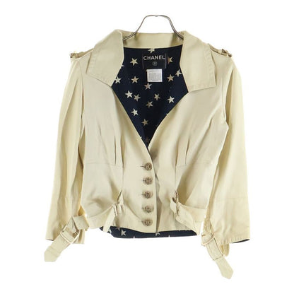 Chanel Lamb Leather Riders Jacket Coco Button White