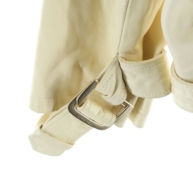 Chanel Lamb Leather Riders Jacket Coco Button White