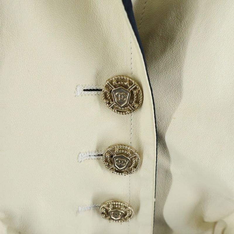 Chanel Lamb Leather Riders Jacket Coco Button White