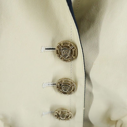 Chanel Lamb Leather Riders Jacket Coco Button White