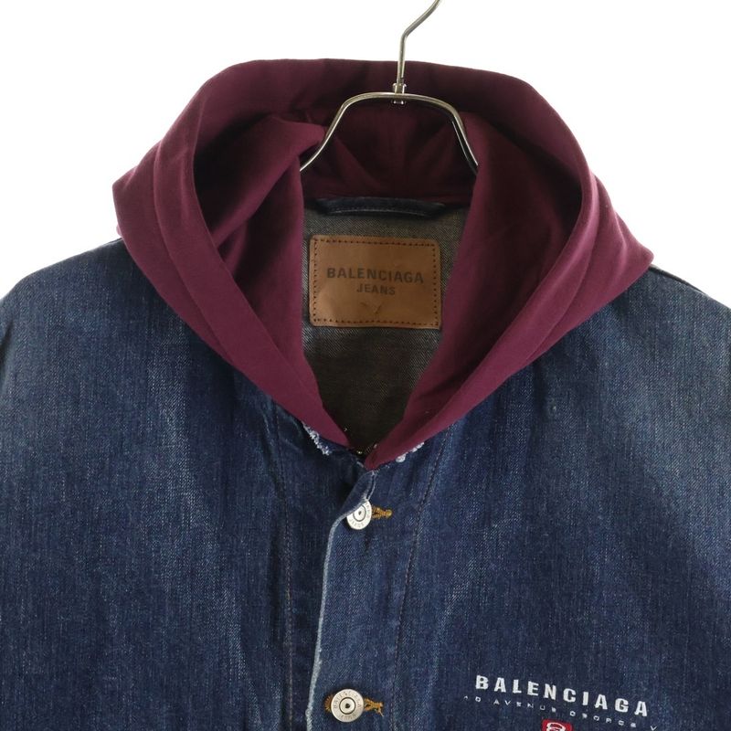 Balenciaga Patched Denim Jacket Docking Zip Up Hooded Indigo