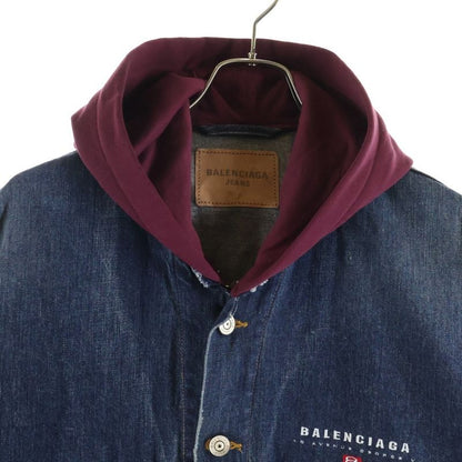 Balenciaga Patched Denim Jacket Docking Zip Up Hooded Indigo