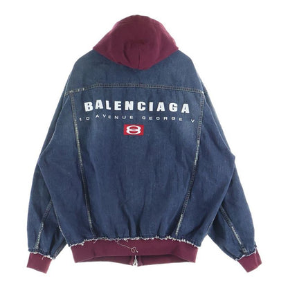 Balenciaga Patched Denim Jacket Docking Zip Up Hooded Indigo