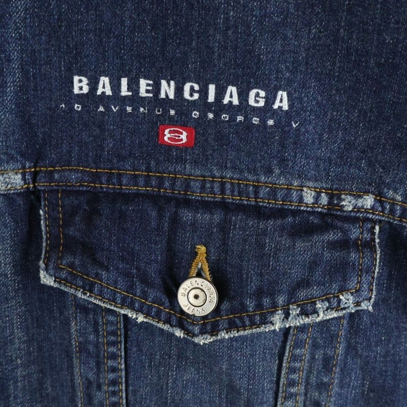 Balenciaga Patched Denim Jacket Docking Zip Up Hooded Indigo