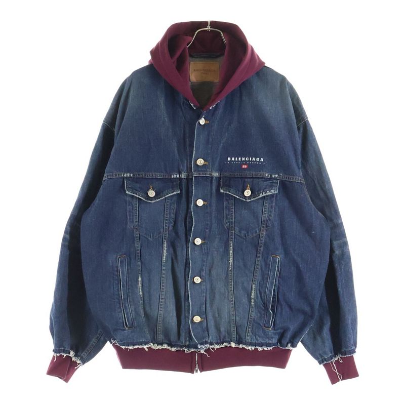 Balenciaga Patched Denim Jacket Docking Zip Up Hooded Indigo