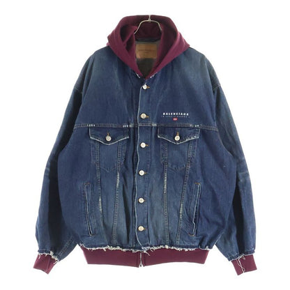 Balenciaga Patched Denim Jacket Docking Zip Up Hooded Indigo