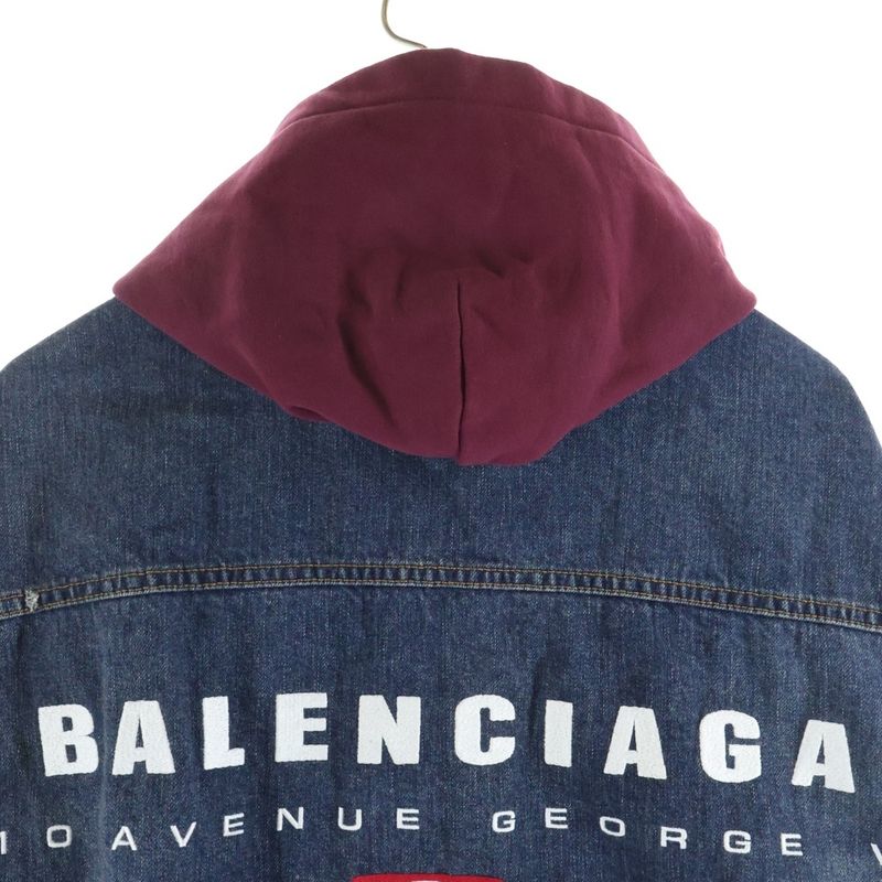 Balenciaga Patched Denim Jacket Docking Zip Up Hooded Indigo