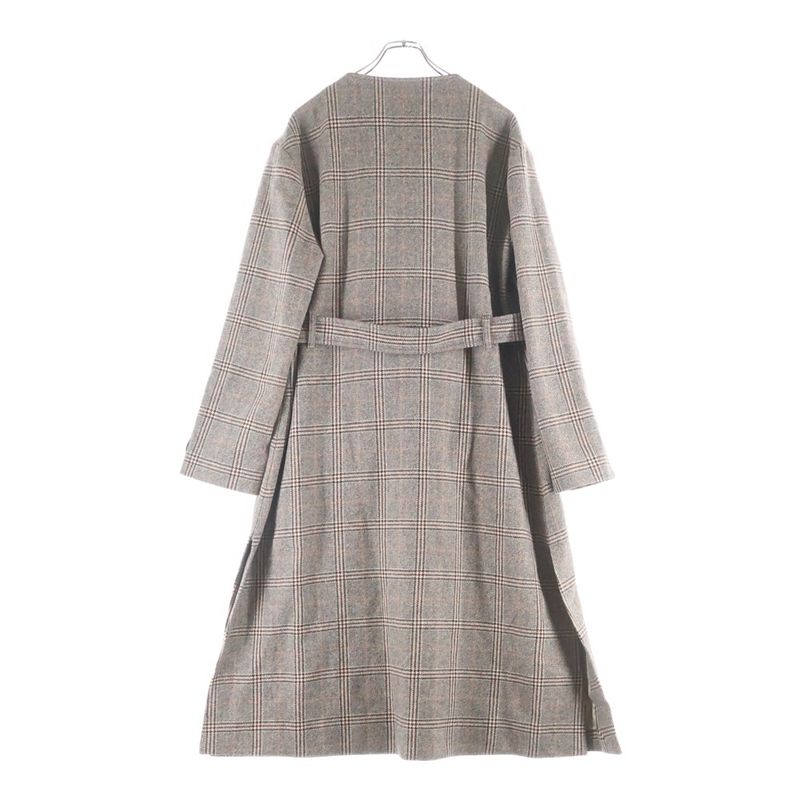 Gucci Wool Check Pattern No Color Long Coat Brown
