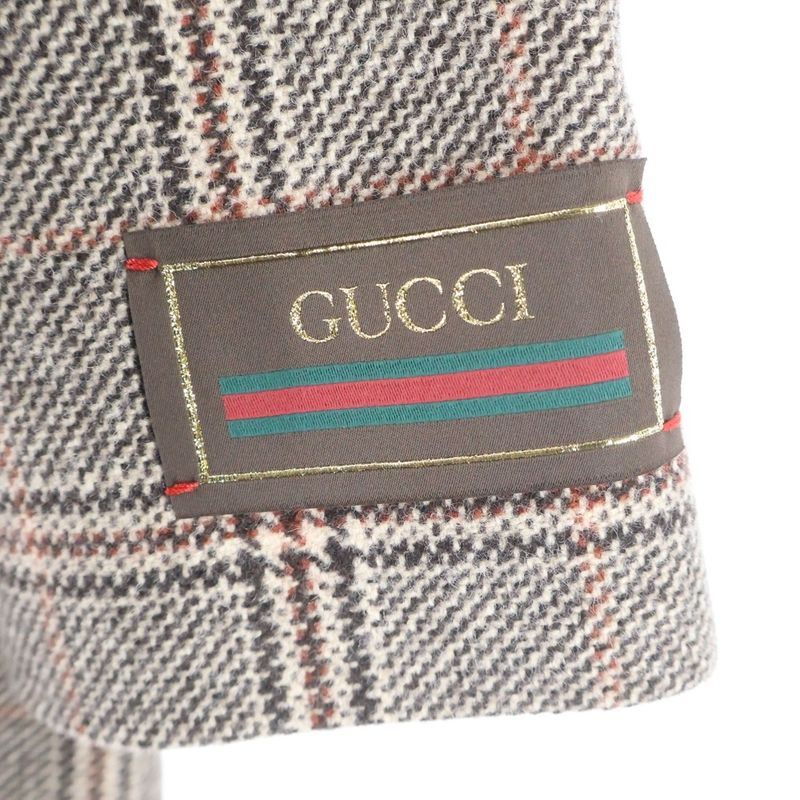 Gucci Wool Check Pattern No Color Long Coat Brown
