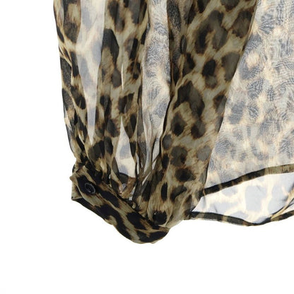 Celine Leopard All Over Pattern Silk Sheath Top Brown