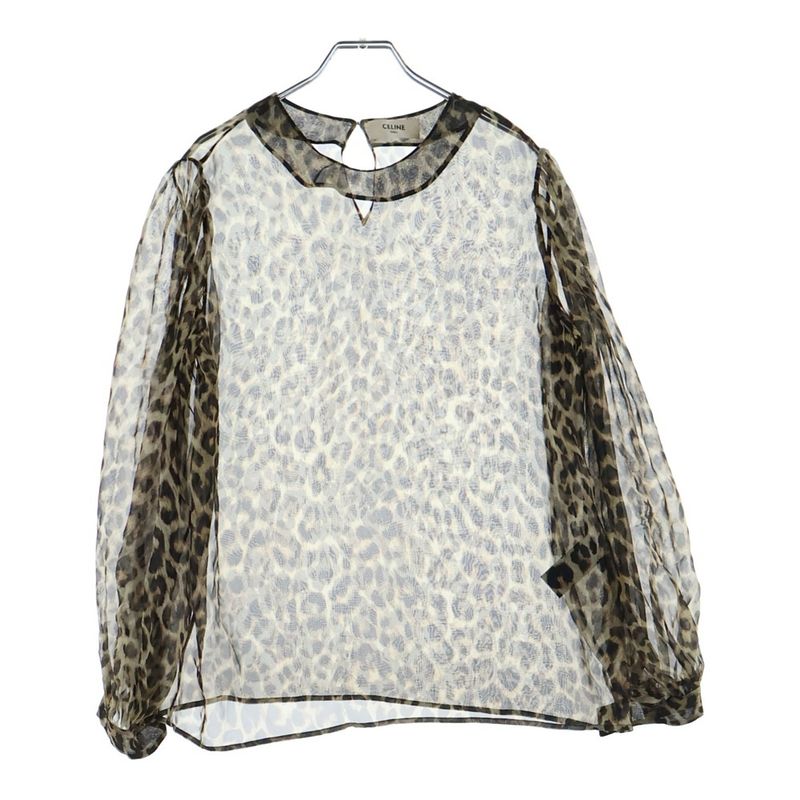Celine Leopard All Over Pattern Silk Sheath Top Brown