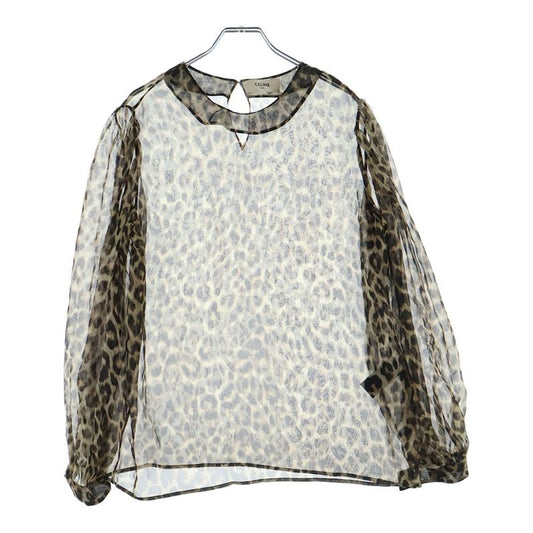 Celine Leopard All Over Pattern Silk Sheath Top Brown