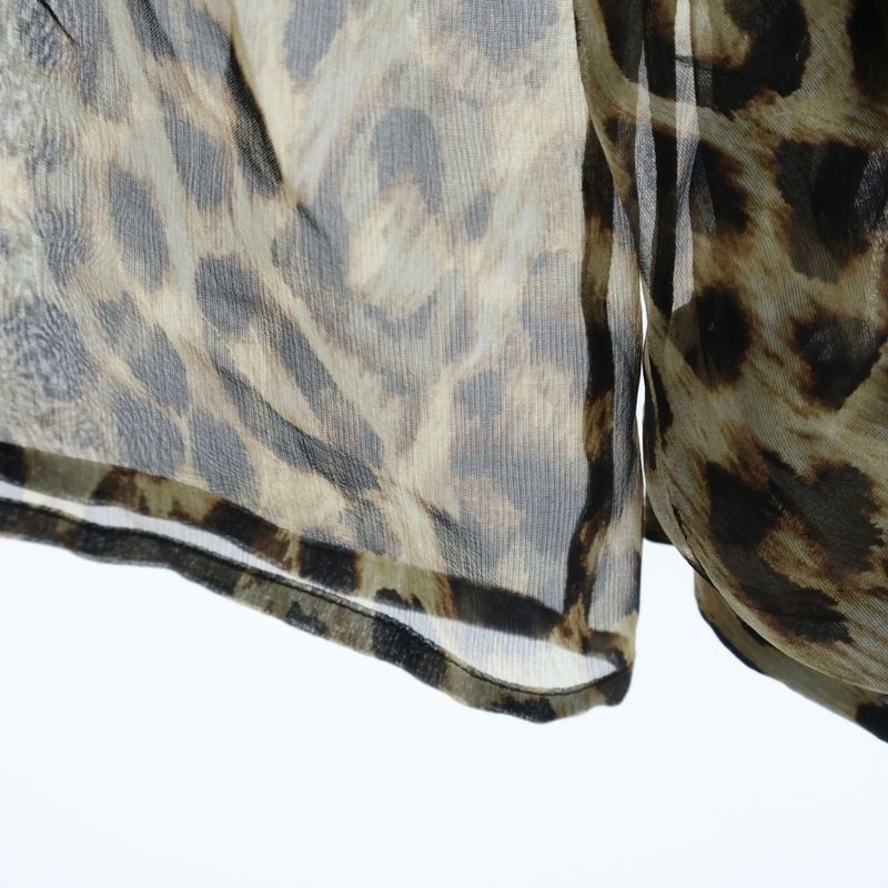 Celine Leopard All Over Pattern Silk Sheath Top Brown