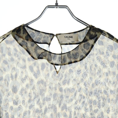 Celine Leopard All Over Pattern Silk Sheath Top Brown