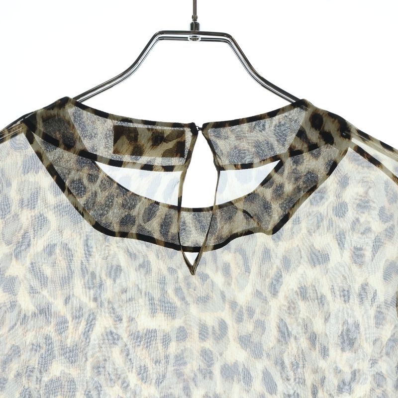 Celine Leopard All Over Pattern Silk Sheath Top Brown