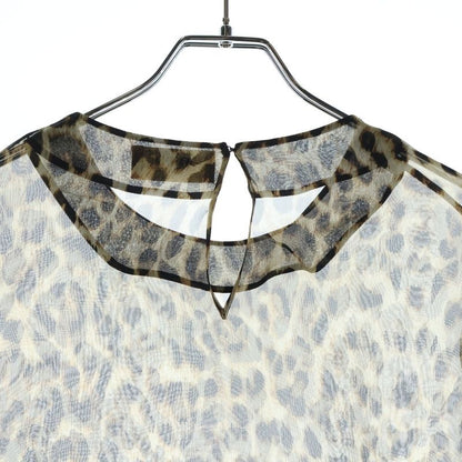 Celine Leopard All Over Pattern Silk Sheath Top Brown