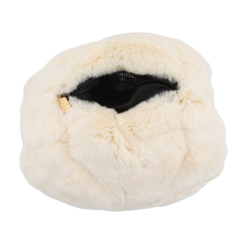 Chanel Chain Shoulder Bag Lapin White Fur Arm Woman White Black