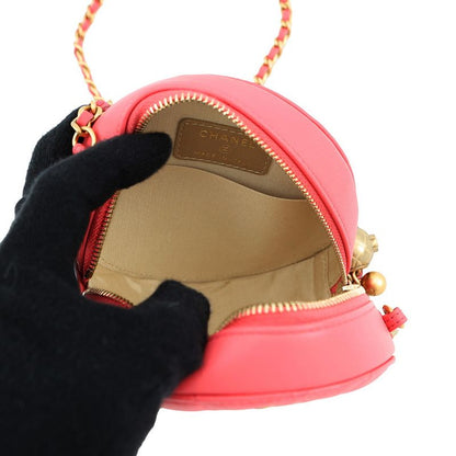 Chanel Chain Shoulder Bag Quilted CC Logo Round Cocobole Lambskin