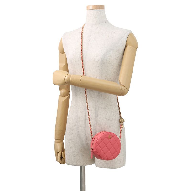 Chanel Chain Shoulder Bag Quilted CC Logo Round Cocobole Lambskin