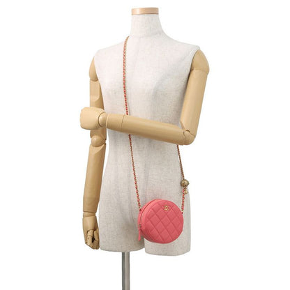 Chanel Chain Shoulder Bag Quilted CC Logo Round Cocobole Lambskin