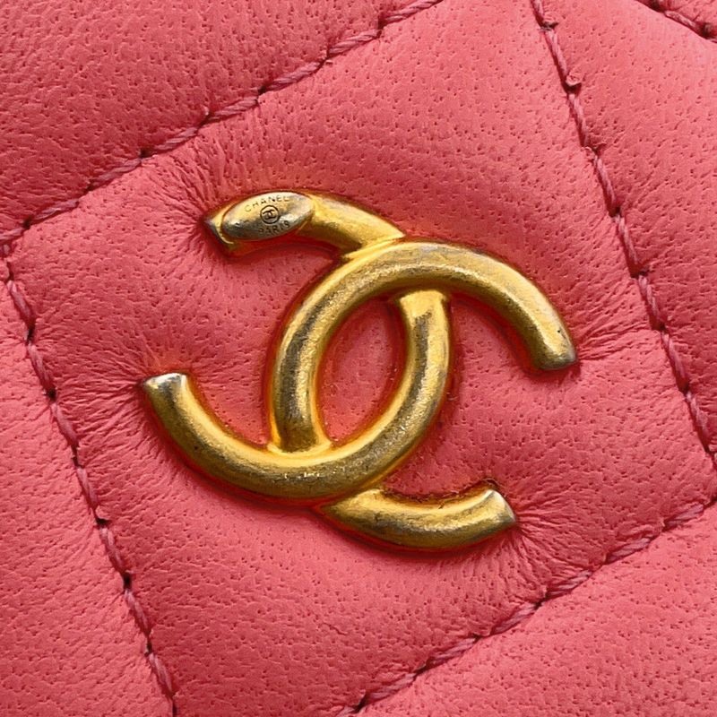 Chanel Chain Shoulder Bag Quilted CC Logo Round Cocobole Lambskin