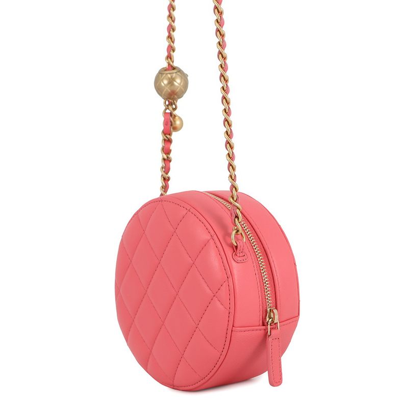 Chanel Chain Shoulder Bag Quilted CC Logo Round Cocobole Lambskin
