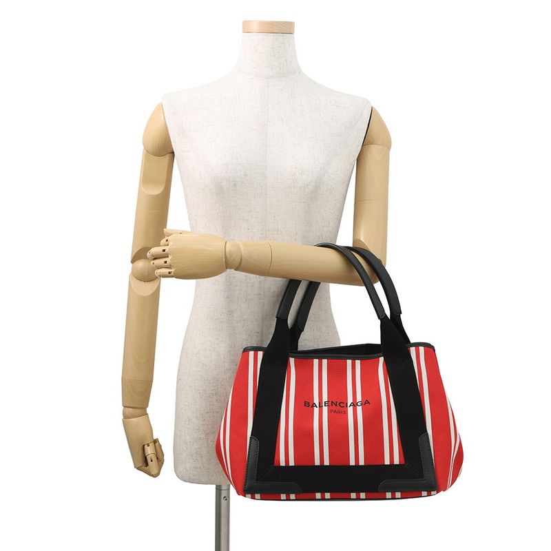 Balenciaga Tote Striped Navy Cabas S Pouch Red White Black