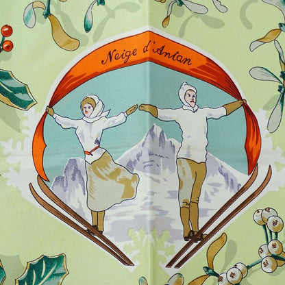 Hermes Scarf Carre 90 Neige D'antan Last Year's Snow Silk Green