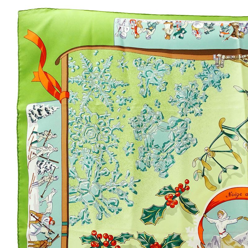 Hermes Scarf Carre 90 Neige D'antan Last Year's Snow Silk Green