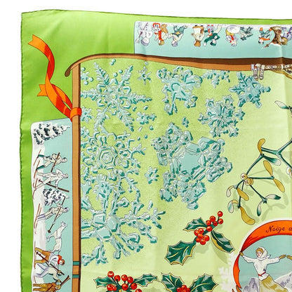 Hermes Scarf Carre 90 Neige D'antan Last Year's Snow Silk Green