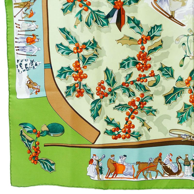 Hermes Scarf Carre 90 Neige D'antan Last Year's Snow Silk Green