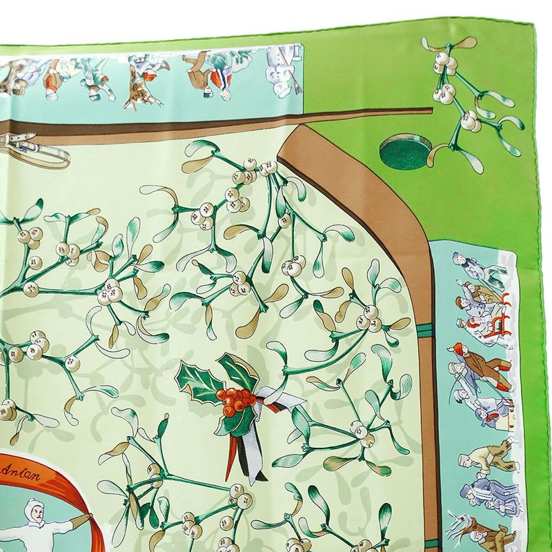 Hermes Scarf Carre 90 Neige D'antan Last Year's Snow Silk Green