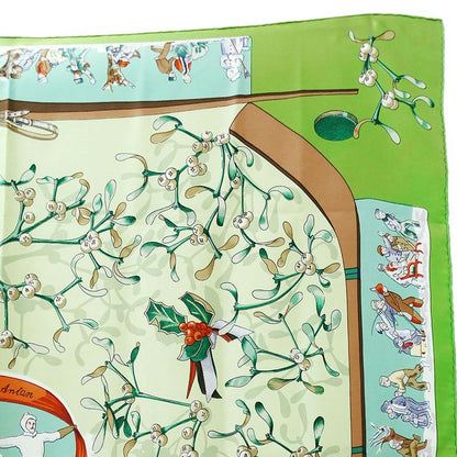 Hermes Scarf Carre 90 Neige D'antan Last Year's Snow Silk Green