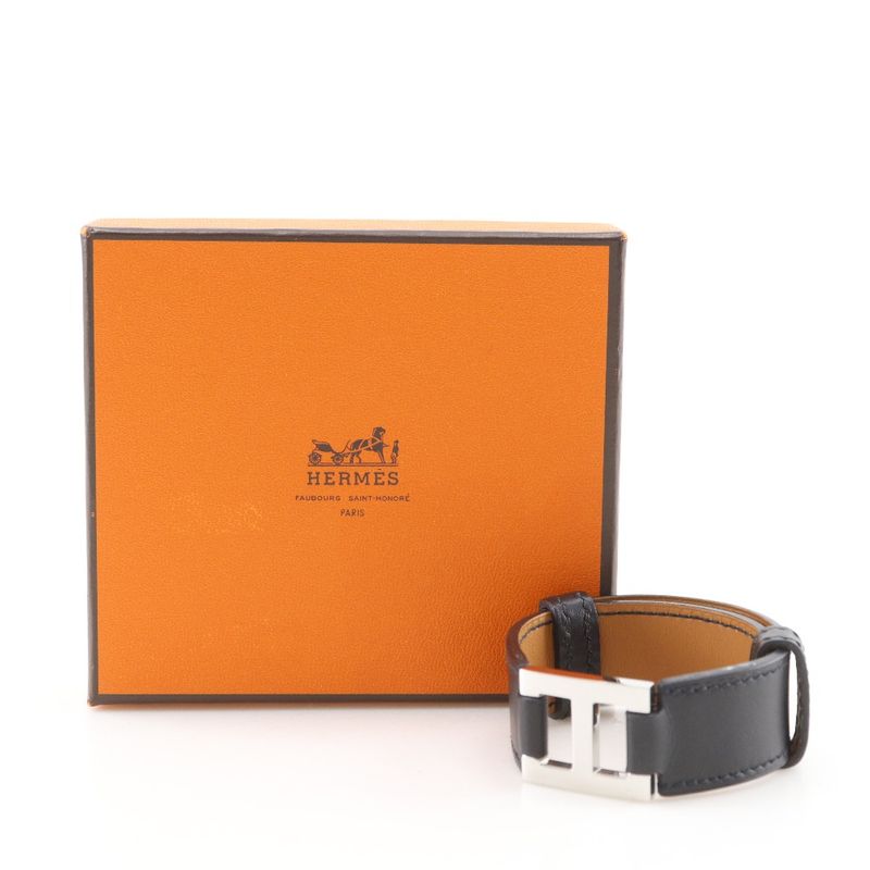 Hermes Logo Bracelet Vauchamonis Black Silver I Bangle
