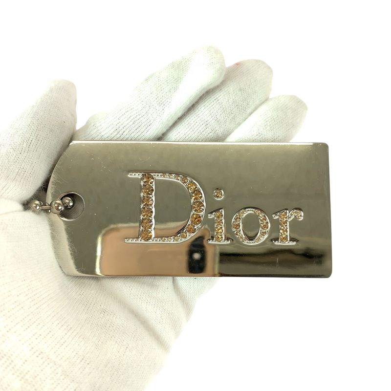 Dior Mirror Rhinestone Silver Metal Key Holder Bag Charm
