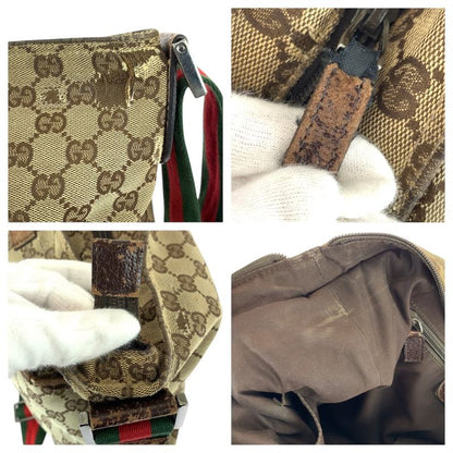 Gucci Sherry Line Beige Silver GG Canvas Leather Shoulder Bag