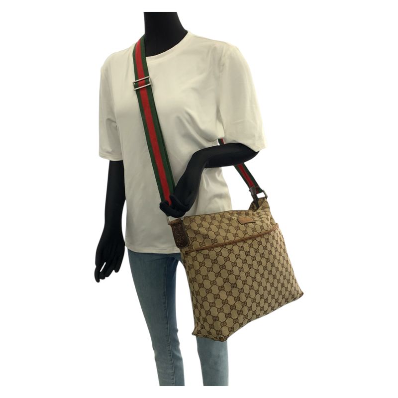 Gucci Sherry Line Beige Silver GG Canvas Leather Shoulder Bag