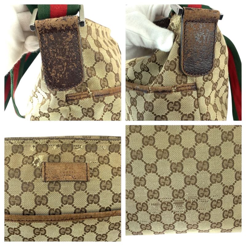 Gucci Sherry Line Beige Silver GG Canvas Leather Shoulder Bag