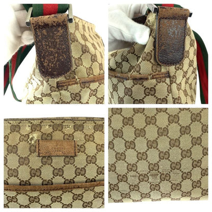 Gucci Sherry Line Beige Silver GG Canvas Leather Shoulder Bag