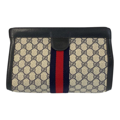 Gucci Vintage Sherry Line Gray GG Supreme Canvas 89 Clutch