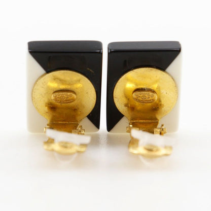 Chanel CC Logo Square Plastic Black White Earrings