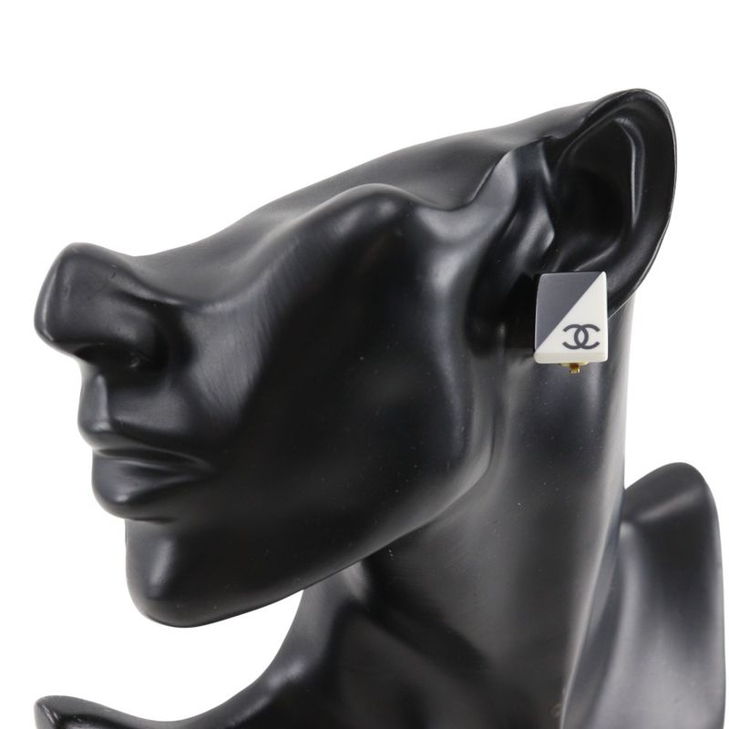 Chanel CC Logo Square Plastic Black White Earrings