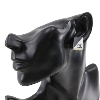 Chanel CC Logo Square Plastic Black White Earrings