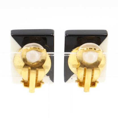Chanel CC Logo Square Plastic Black White Earrings